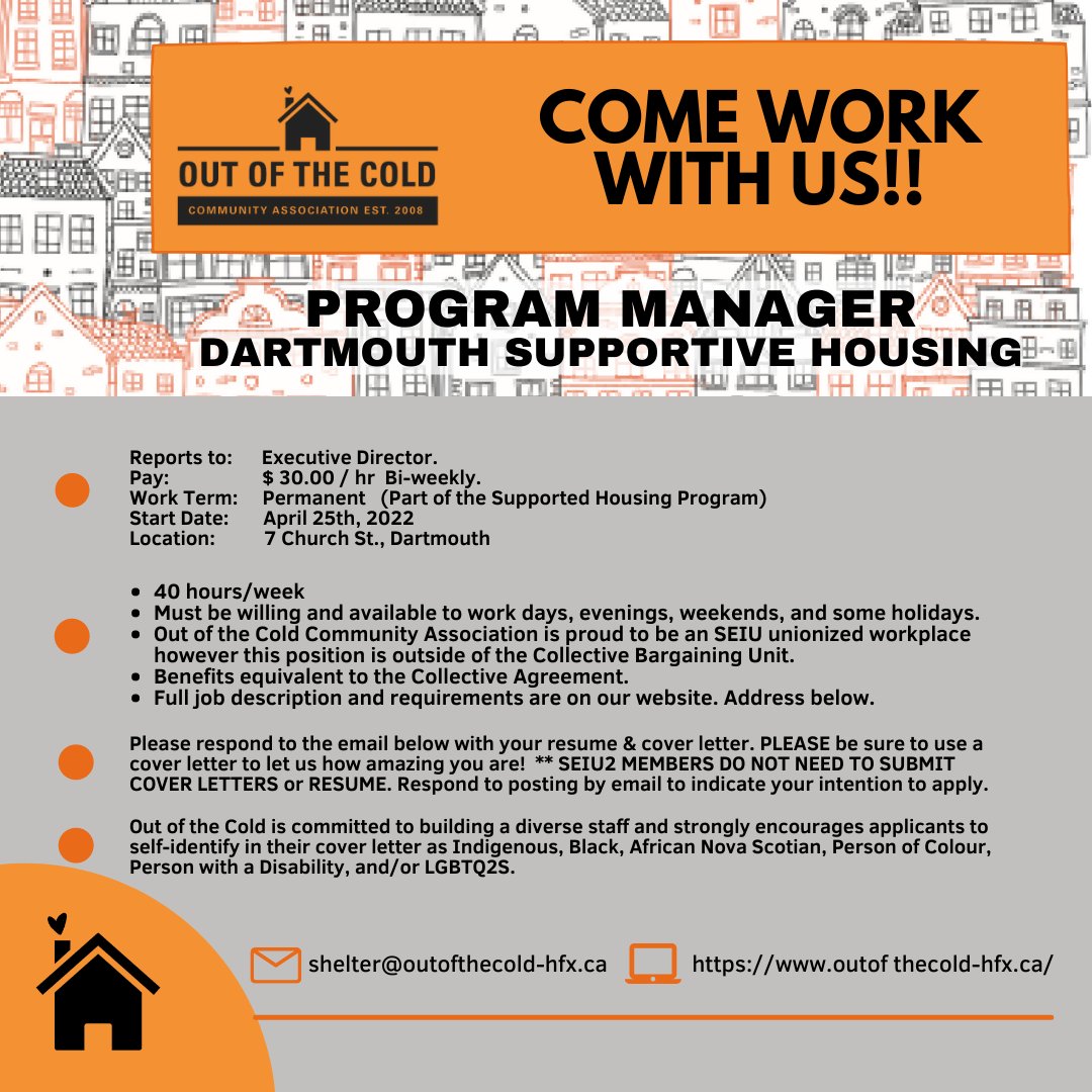 OTChfx's tweet photo. We're searching for the right person for Program Manager to run our Supportive Housing project in Dartmouth. Are you a leader with 2+ yrs management experience? Is collaboration with staff &amp; folks you support important to you? Believe deeply in #HousingFirst &amp; #HarmReduction? https://t.co/tuHPhxLsx6