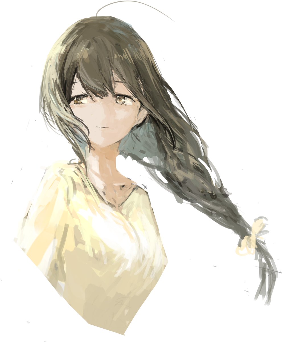 kuwayama chiyuki 1girl solo braid ahoge white background upper body long hair  illustration images