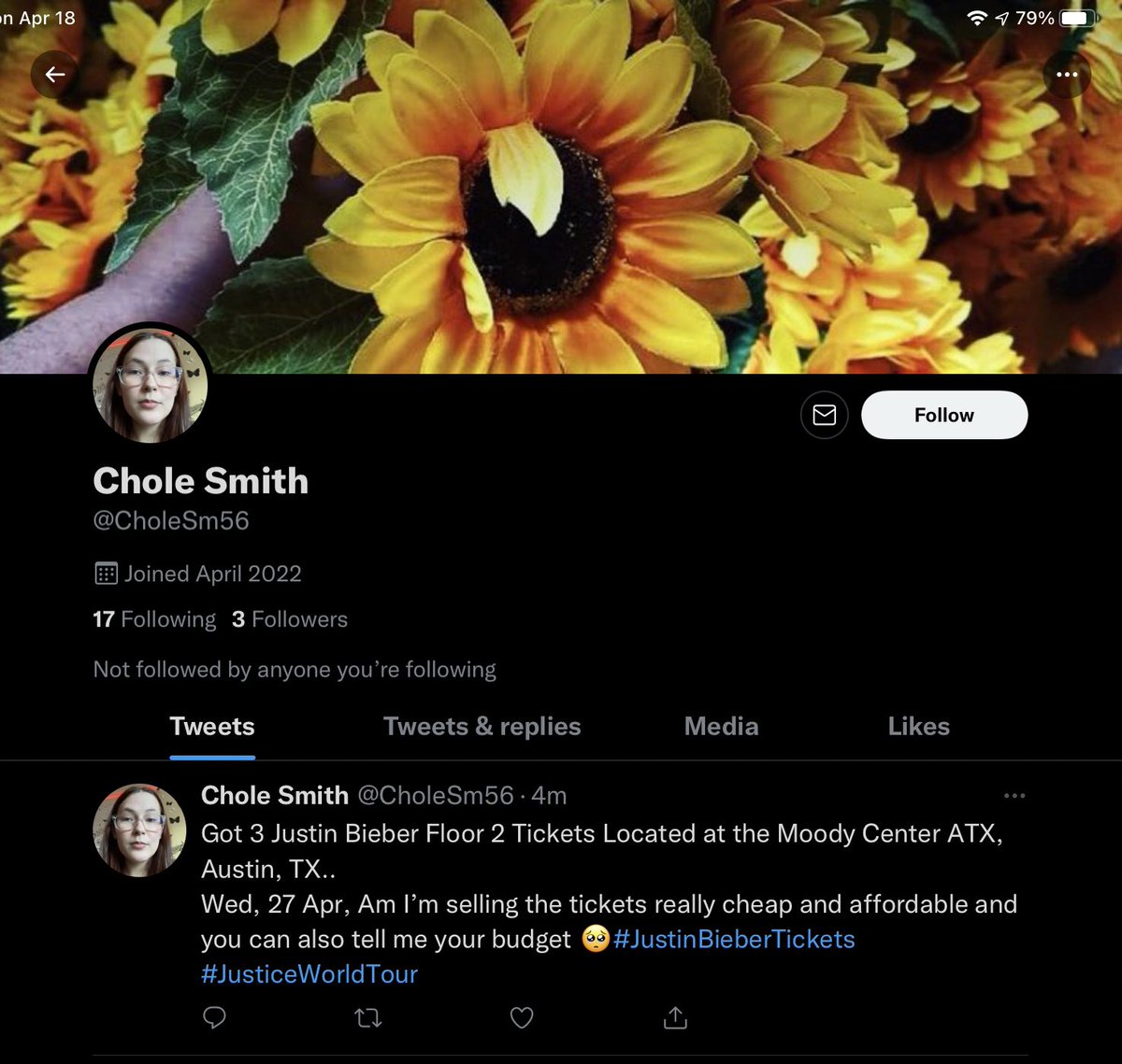 swbiebs's tweet photo. 🚨BEWARE OF THIS ACCOUNT.. 

THEY MADE A NEW POST FOR A DIFFERENT SHOW WHEN I CALLED THEM OUT FOR SCAMMING 😭 #JusticeWorldTour https://t.co/jYoMeuOT3I