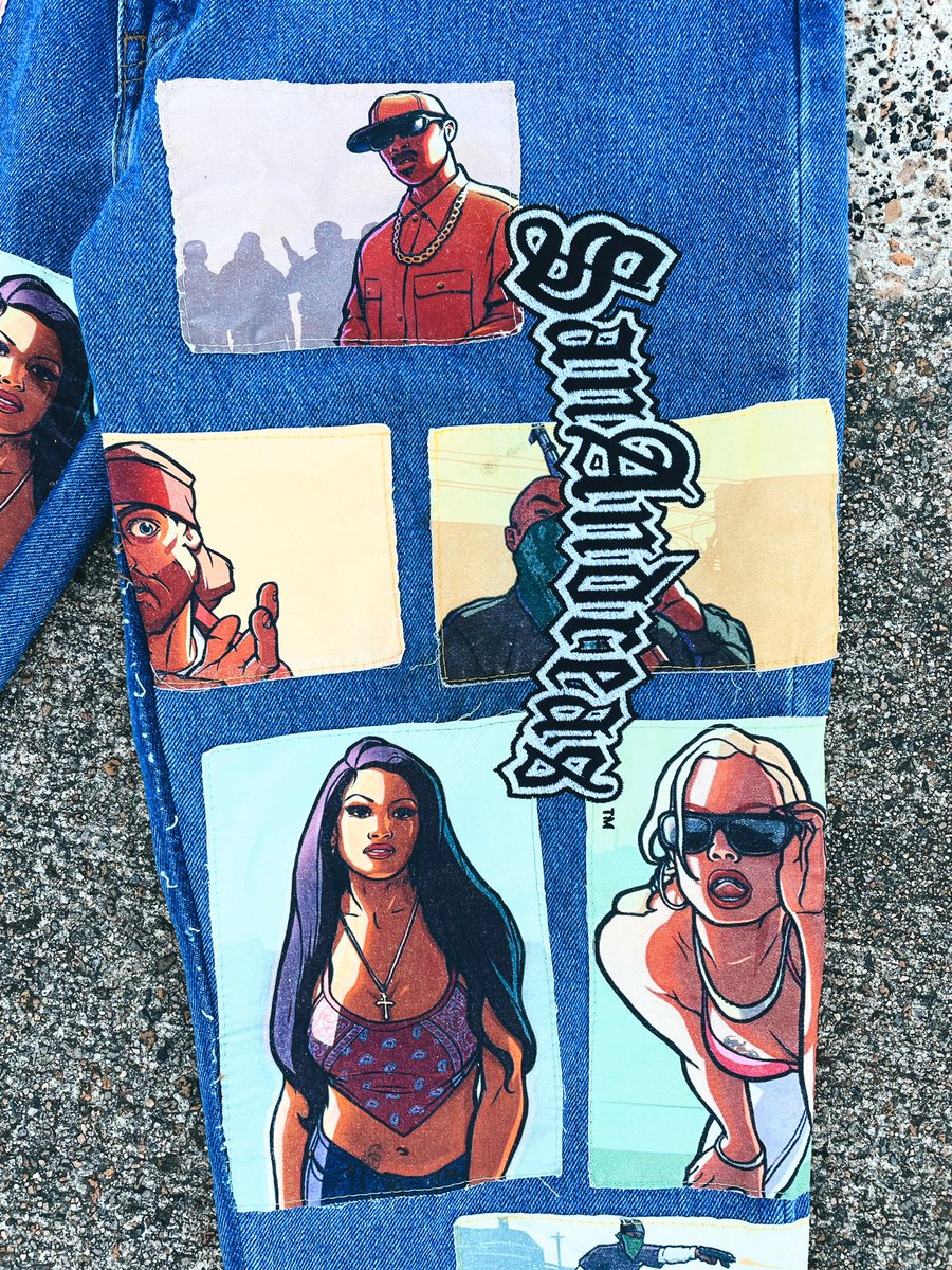 utterdemise's tweet image. Only got size 32 and 36 left 
“Gta San Andreas” in blue denim
Made by me 👨‍🔬
