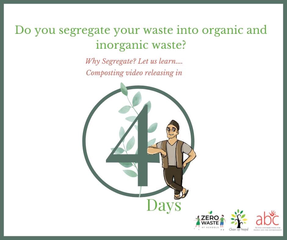 NepalClean's tweet photo. 4 DAYS TO GO!!
Let us learn the importance of segregation through the composting video releasing this Friday. 🍃🍃
#composting #seggregation #zerowaste #cleanupnepal https://t.co/kLmJcSCukt