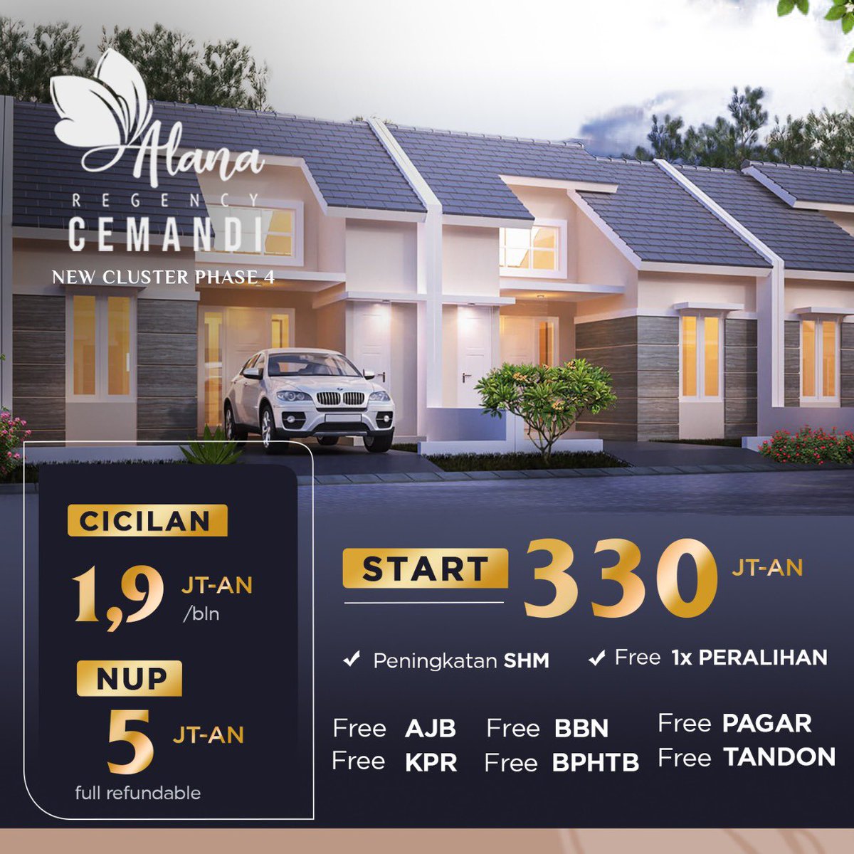 4 PROJECT HEBOH 2022
ALANA CEMANDI THP 4
HARGA MULAI 330 JUTAAN
CICILAN CUMA 1 JUTAAN
SELANGKAH KE BANDARA
Free Ppn
Free BPHTB
Free AJB
Free peningkatan SHM
Free BBN
Free Peralihan 1x
Free Biaya KPR ( termasuk
asuransi jiwa dan asuransi kebakaran)
info lebih lanjut bs dm aku ya