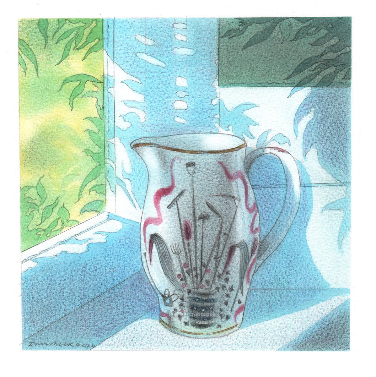 ianarchiebeck's tweet photo. Lemonade Jug watercolour from The Light in Suburbia published by ⁦@unbounders⁩ https://t.co/nfPTEaYm23