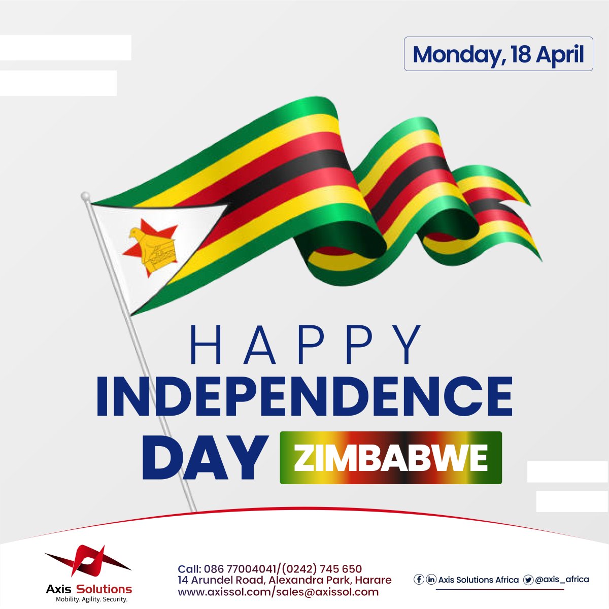 axis_africa's tweet photo. Commemorate this momentous day and honor the fallen heroes of our nation's struggle for independence.
Mobility. Agility. Security
https://t.co/xNrEf1NXzS
#AxisSolution https://t.co/5KtxzhaHpx