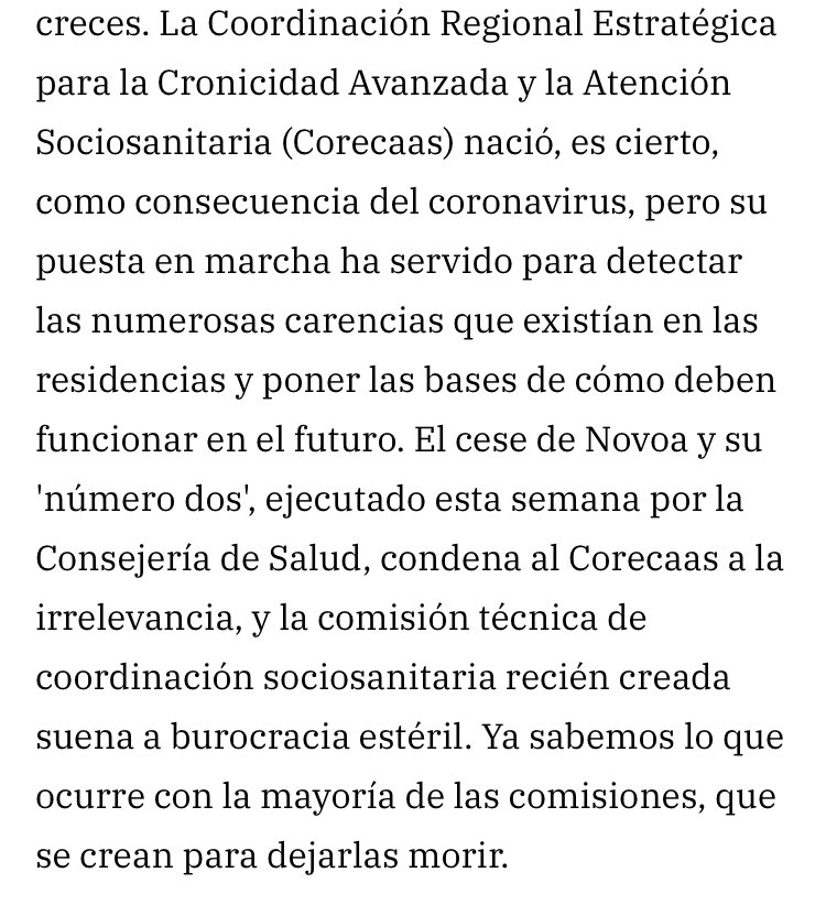 AbelNovoa's tweet photo. Editorial ayer en @laverdad_es Gracias por lo que implica de reconocimiento a una labor muy compleja de un equipo #CORECAAS Esperemos, no obstante, que la Comisión Técnica tenga éxito y las residencias puedan tener una mejor atención sanitaria en poco tiempo.Eso es lo importante https://t.co/DEofgZveIe