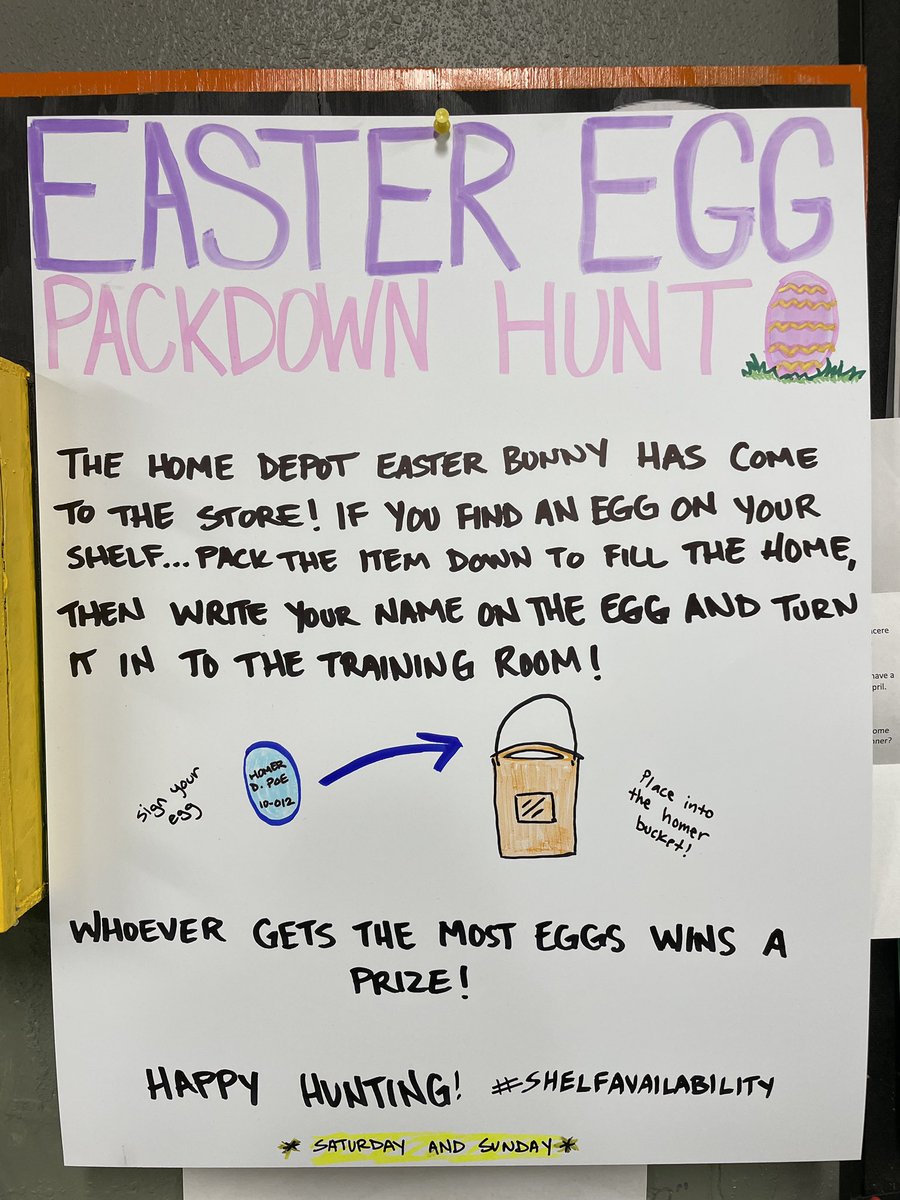 KB8563HD's tweet photo. The Easter Homer stopped by and helped keep the weekend fun by hiding eggs in all departments for associates to find where packdown was needed. 🐰🥚🏨 https://t.co/jyOSewqisz