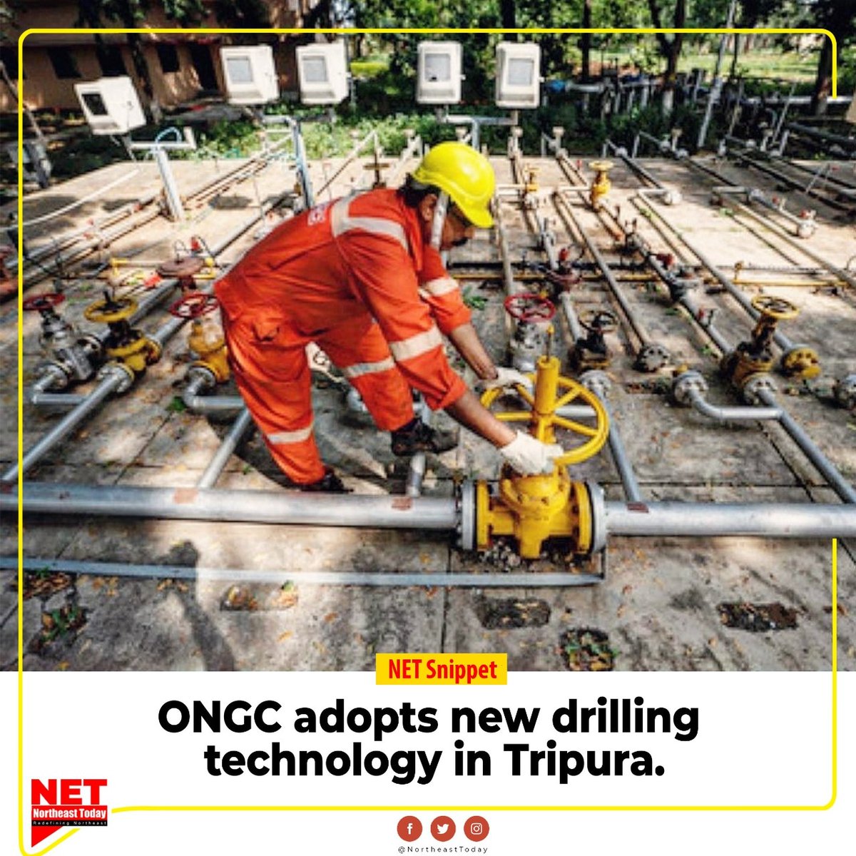 NortheastToday's tweet photo. #Tripura | ONGC has successfully drilled three gas wells in Tripura by using new technology, a senior company official said on Sunday.
#ONGC #newtechnology #adopted #ManagedPressureDrilling #drilling #NetSnippet #NortheastToday https://t.co/Tp9qOKnCJC