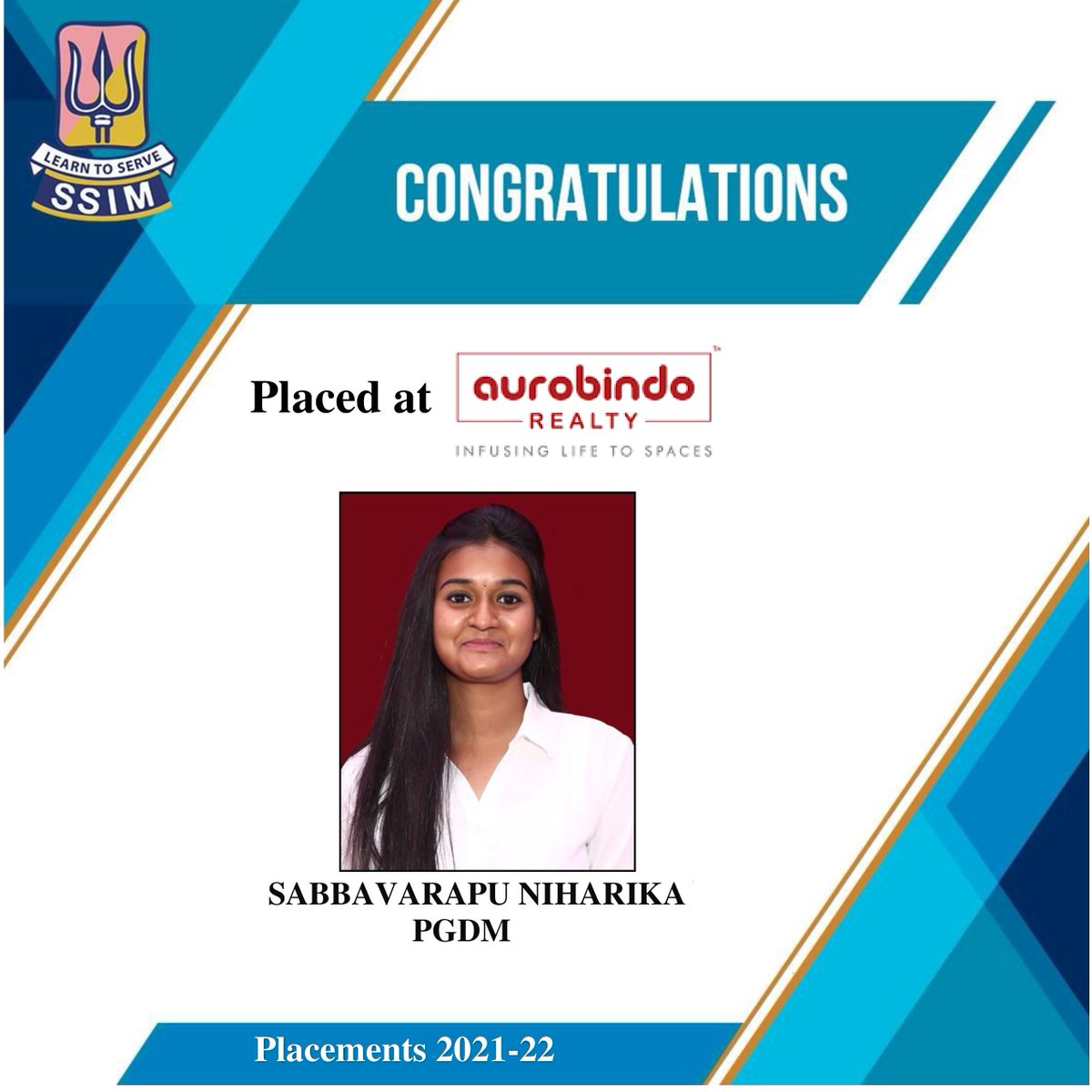 SSIMHyderabad's tweet photo. Congratulations on your successful Placements in 2021. Placed in  @aurobindorealty 

#SSIM #PGDM #placements2022 #ssimhyderabad #bschoolsofindia #MBA #sivasivani #bschool #india #placements #PGDMCollege #placements2021 #Hyderabad #aurobindorealty #manger #businessdevelopment https://t.co/nrcly7Ru2Q