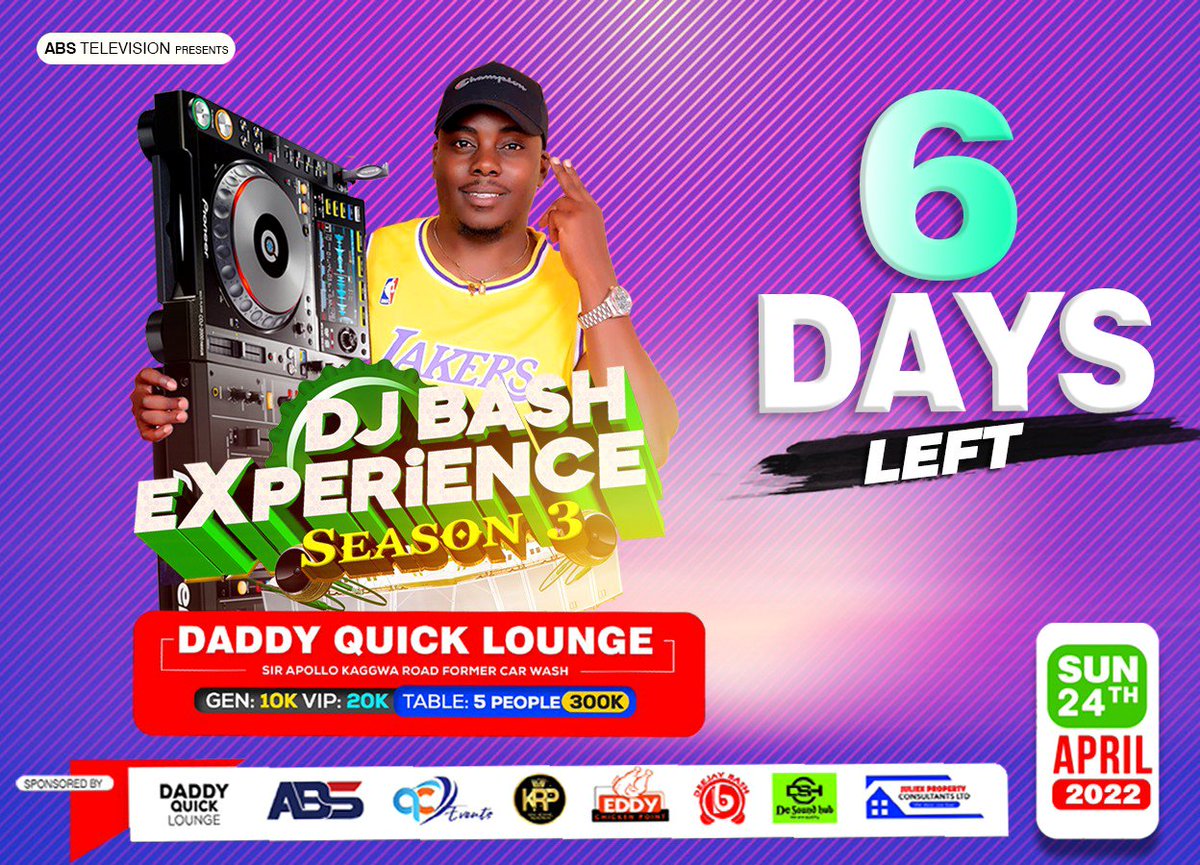 deejaybash_ug's tweet photo. Counting Down
24.04.2022
#sun24April
#djbashexperienceSn3 https://t.co/U7BKb5j5Ak