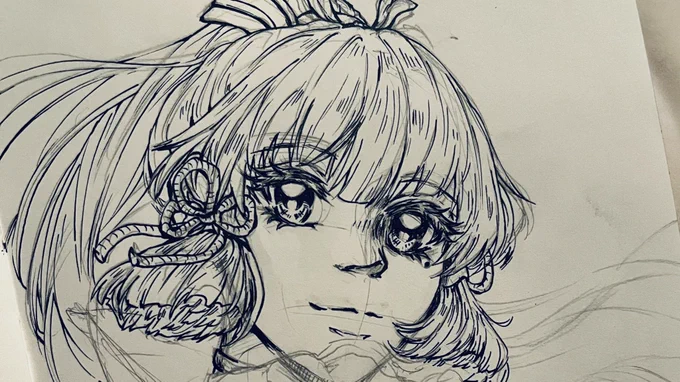 WIP // with ayaka's banner coming up been thinking about how it'd be fun to draw her traditionally and in my fave mangaka's style 