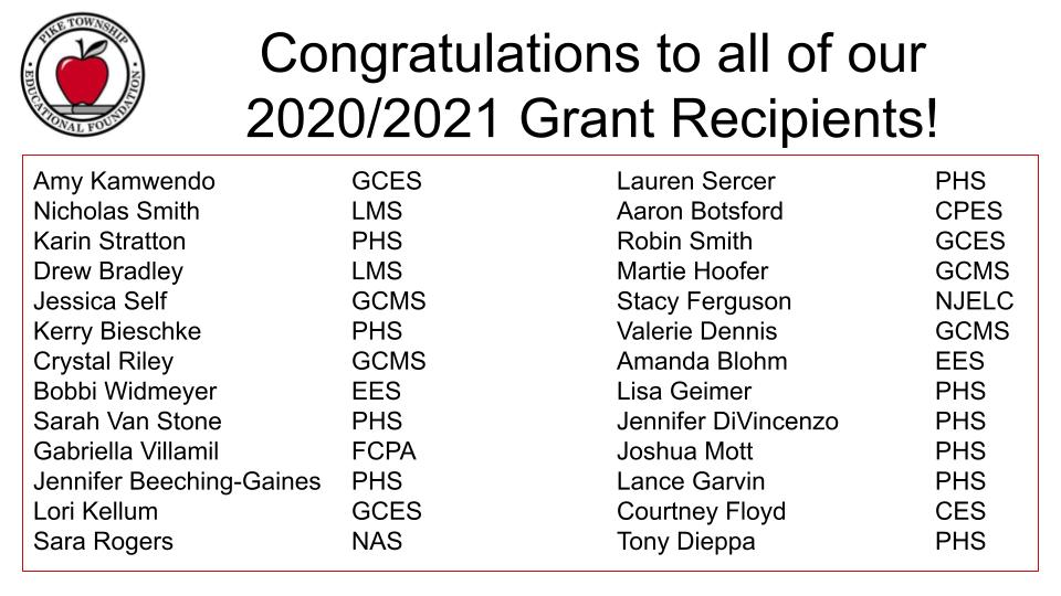 Today's the last day to apply for Spring Grants! Here's a list of last year's grant recipients. We'd love to be able to add your name to the list! Check out the website for the criteria and apply today. pike-ef.org/grants/ #pikeproud
