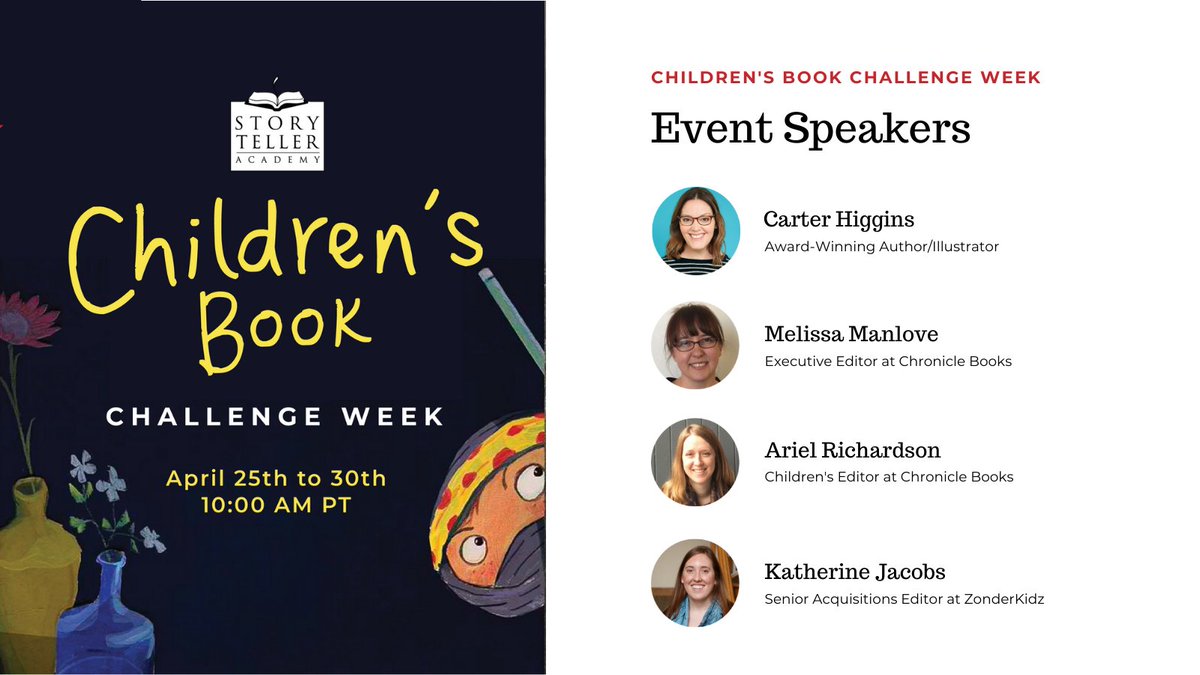 StorytellerAdmy's tweet photo. We are back again for a new week chock-a-block full of creativity and #kidlit knowledge.
These experts will teach you how to get started in the children's book industry.
Plus, get a sneak peek of our new signature course!
Register now π https://t.co/PUCQCDrFwk
#AmWriting https://t.co/5aBawBb0js