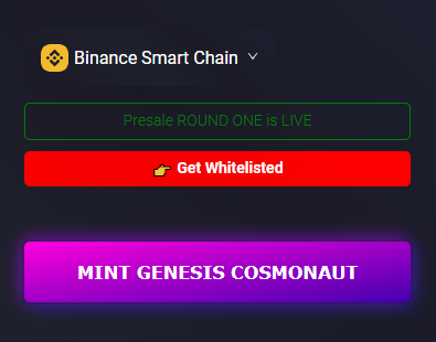 Destiny_Finance's tweet photo. 🔥 Destiny Cosmonaut MINT Round One is now LIVE!
If you are whitelisted you can now take up to 10 MINTS!
👉🏻  https://t.co/X34UJArxqa  🪐
🚨  Get WHITELISTED for NFT presale round one on this form! 👉🏻  https://t.co/ERWmleAaef
#NFTs #NFTCommunity #BSC https://t.co/PTvsW3CysM