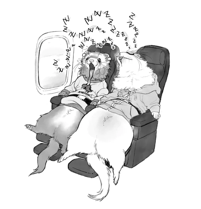 Requested Ferret Doodle 
"A ferret going on vacation, on a plane or train or just relaxing somewhere "
( and A ferret who can't fall asleep at all.) 