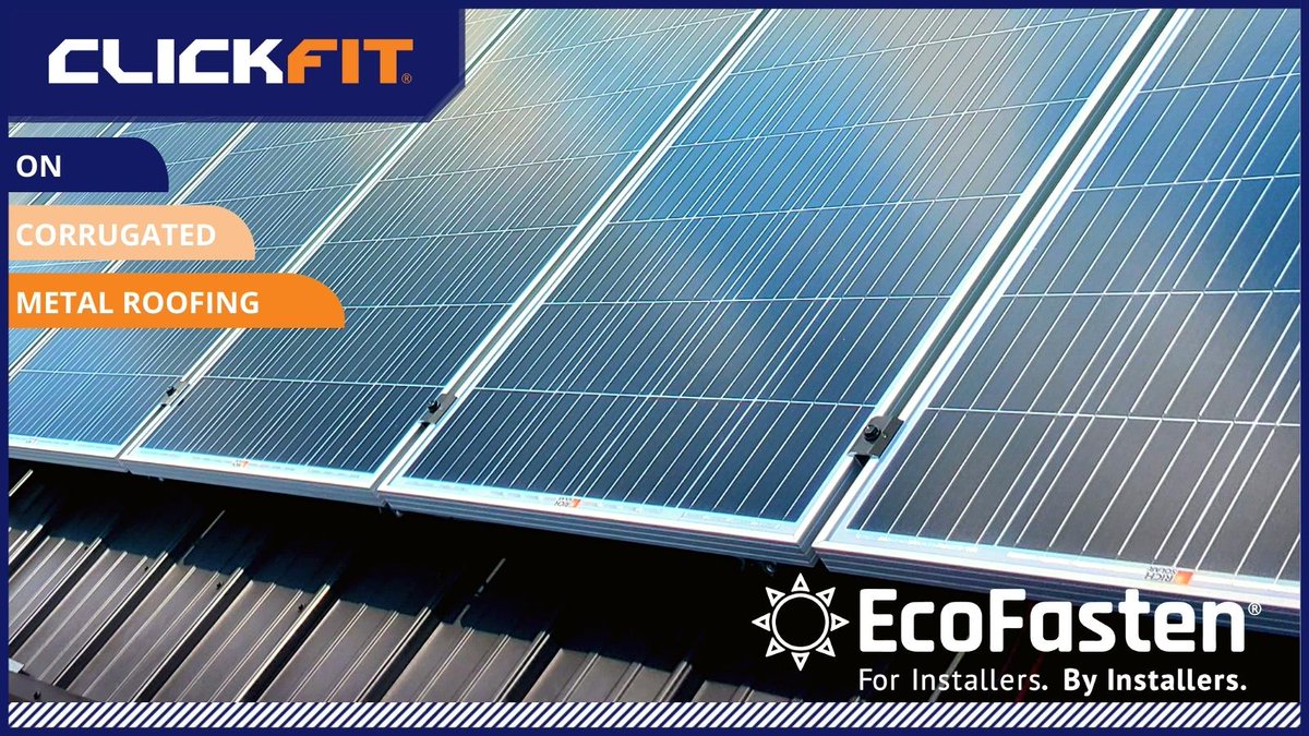 EcoFasten's tweet image. Another successful #ClickFit installation - this time on corrugated metal 🤩

The rail-based ClickFit System is compatible with tile, shingle, and metal roof applications. Learn more: bit.ly/35EIfSg

#RooftopSolar #SolarPV #SolarPower #SolarEnergy  #EcoFasten