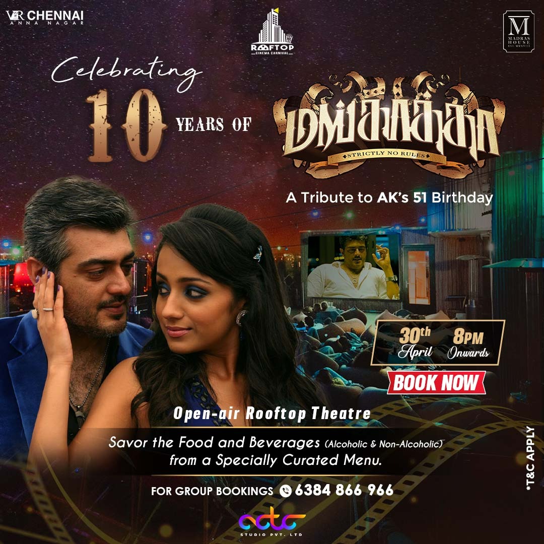 clubrccindia's tweet photo. Attention! Ajith Fans and Movie Lovers, RCC is celebrating AK’s 51st birthday with the special screening of his masterpiece movie #MANKATHA.
Booking Link: https://t.co/PnROLpYTbk
#AK51Birthday #10yearsofmankatha #Ajith #mankatha #Ajithkumar #yuvansankerraja #trishakrishnan https://t.co/cHqYiCJnY9