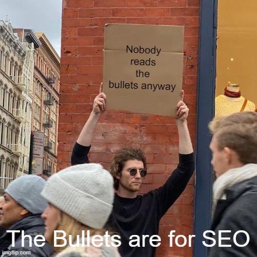 MyAmazonGuy's tweet photo. The bullet points are for SEO.
#amazon #myamazonguy #amazonmemes #memesdaily #amazonSEO https://t.co/ivuLGR3TsN
