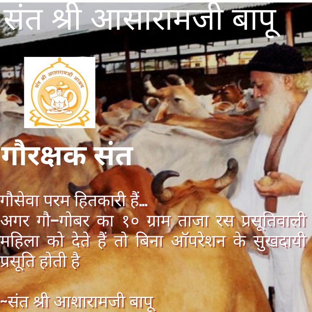 Sant Shri Asharamji Bapu कहते हैं हम गाय को नहीं गाय हमें पालती हैं ।
गौरक्षक संत पूज्य बापूजी ने कत्लखाने 
ले जाती सैकड़ो गायो को बचाकर गौशाला पहुंचाकर रक्षा की।
गौरक्षक संत
#गौसेवा_परम_हितकारी है ।