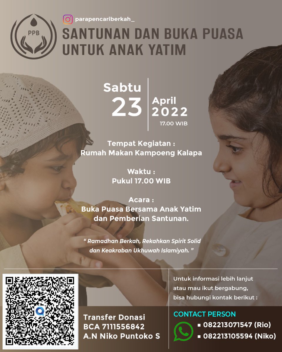 Assalamualaikum. Yuk teman-teman yg ingin menyisihkan sebagian rezeki nya kami open donasi untuk  santunan Anak Yatim Piatu bsa langsung Tf ke No rekening yg tertera ya... 🙏😇 Jika ingin ikut bergabung kami sangat Terbuka #berbagiituindah #berkahramadhan #parapencariberkah
