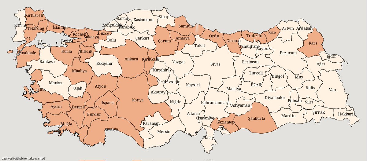Fena sayılmaz ama daha da çok gezmek lazım:) linki ziyaret edip siz de işaretleme yapabilirsiniz 
ozanyerli.github.io/turkeyvisited/