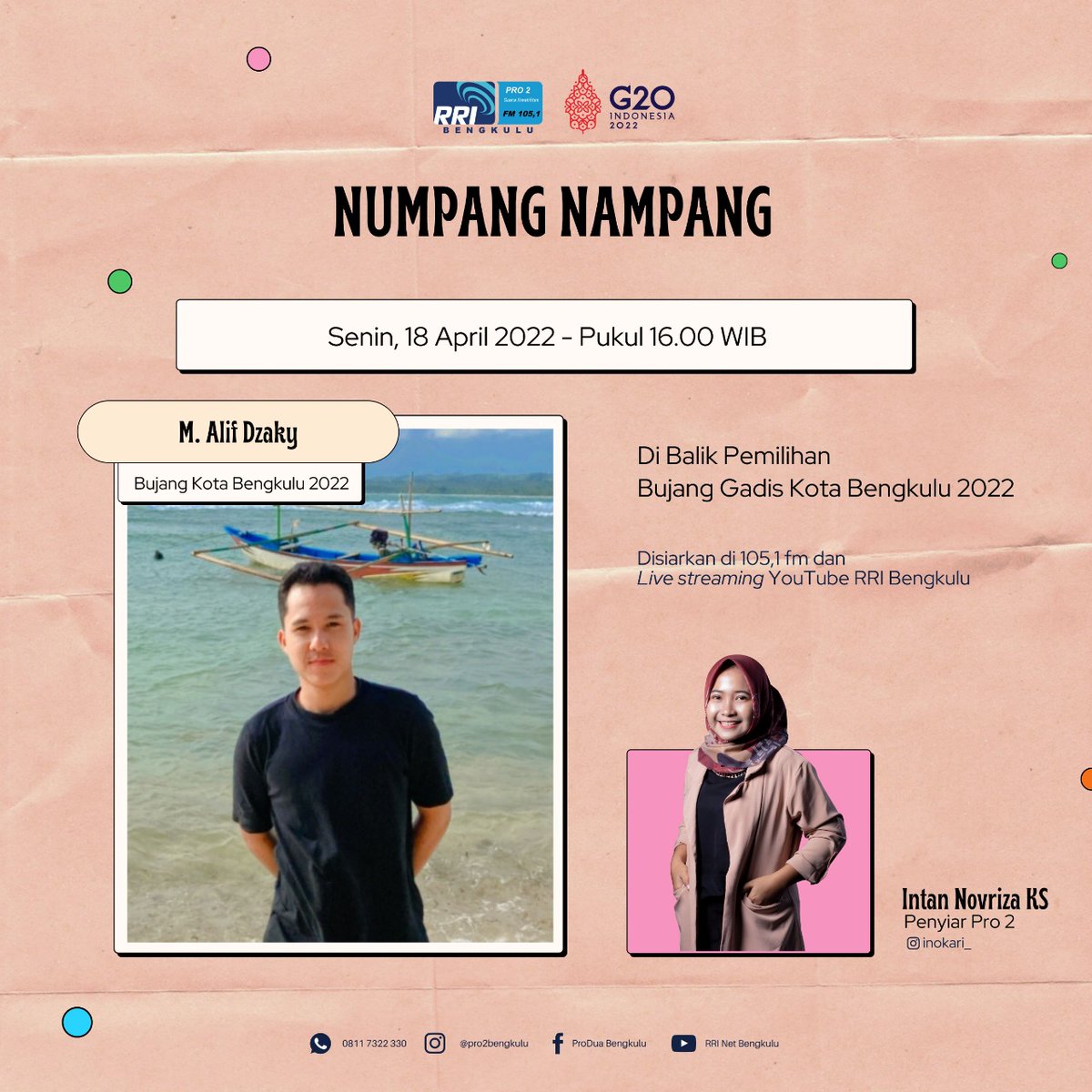 Rindang nian pohon ketapang
Di bawahnyo ado si putri malu
Yuk dengarkan Numpang Nampang
Kenalan samo Bujang Kota Bengkulu 😍

#NumpangNampang #TempatNampangGenerasiKreatif