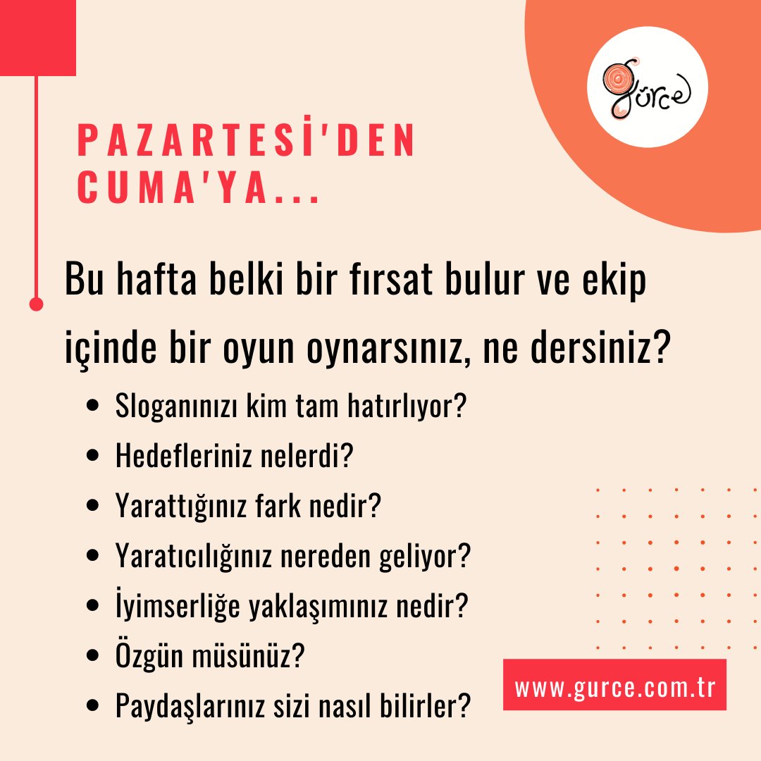 Ortak dil oluşturmak, hedefleri ve amaçları hatırlamak, neden varız, ne yapıyoruz? Arada bir birlikte konuşmak, bize iyi geliyor, size de iyi gelecektir...
#oyunlaştırma