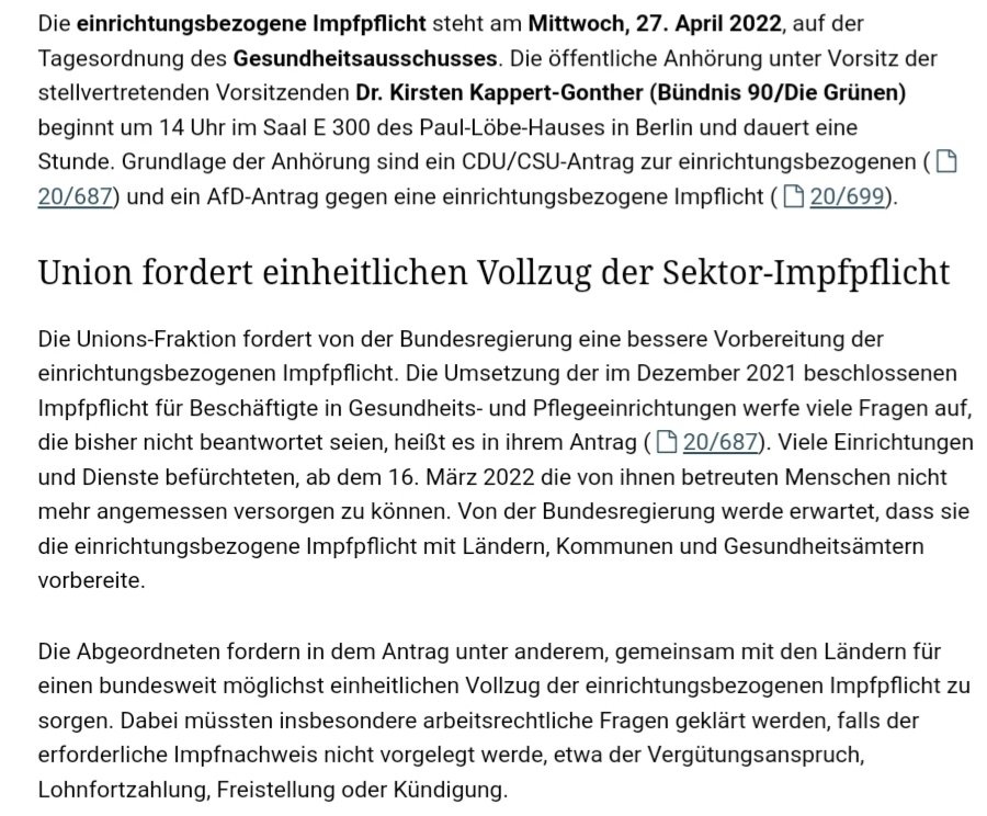 Wollen Sie <a href="/TinoSorge/">Tino Sorge</a> <a href="/_FriedrichMerz/">Friedrich Merz</a> <a href="/JanaSchimke/">Jana Schimke</a> <a href="/Erwin_Rueddel/">Erwin Rüddel</a> allen Ernstes an der einrichtungsbezogenen Impfpflicht festhalten,obwohl sich das Thema "Fremdschutz" nachweislich erledigt hat?Gesunde nicht Geimpfte werden dringend in Pflege/KH gebraucht!
bundestag.de/dokumente/text…