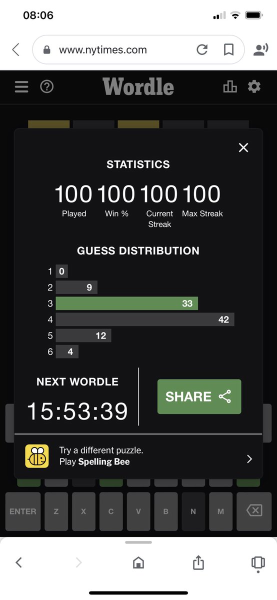 Never share these but 100/100 🎉 Need to find a new purpose in the mornings! #wordle