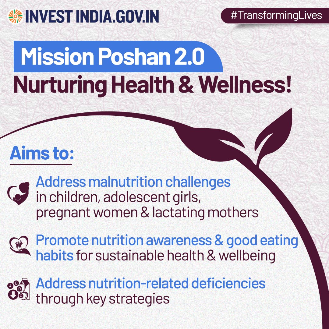investindia's tweet photo. #TransformingLives

Mission Poshan 2.0 subsumes 3 programmes under its ambit - Anganwadi Services, Scheme for Adolescent Girls, and Poshan Abhiyaan.

Read all about it here: https://t.co/4MnR251oYe

#Budget2022 #PoshanAbhiyaan @PIBWCD @MinistryWCD @smritiirani https://t.co/4jPC5DM02W