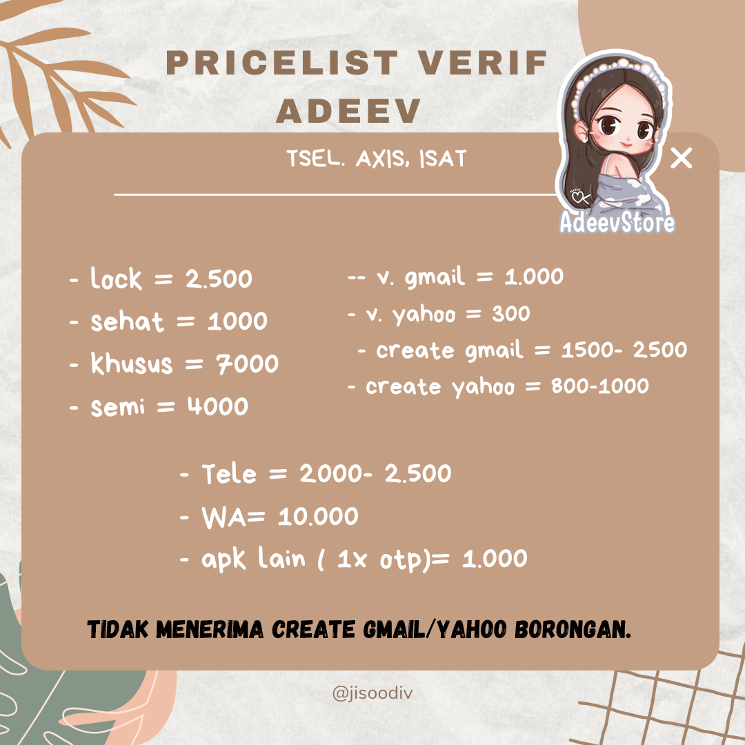 Jisoodiv's tweet photo. 𝐏𝐑𝐈𝐂𝐄𝐋𝐈𝐒𝐓 𝐀𝐃𝐄𝐄𝐕 𝐒𝐓𝐎𝐑𝐄

testi cek ht ( #adevstore ) https://t.co/eXoMeDtbsA
