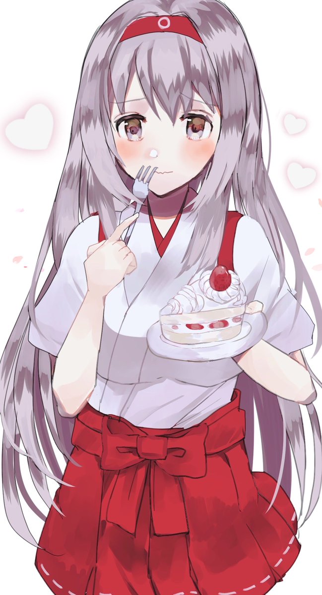 shoukaku (kancolle) 1girl long hair solo japanese clothes hakama food skirt  illustration images