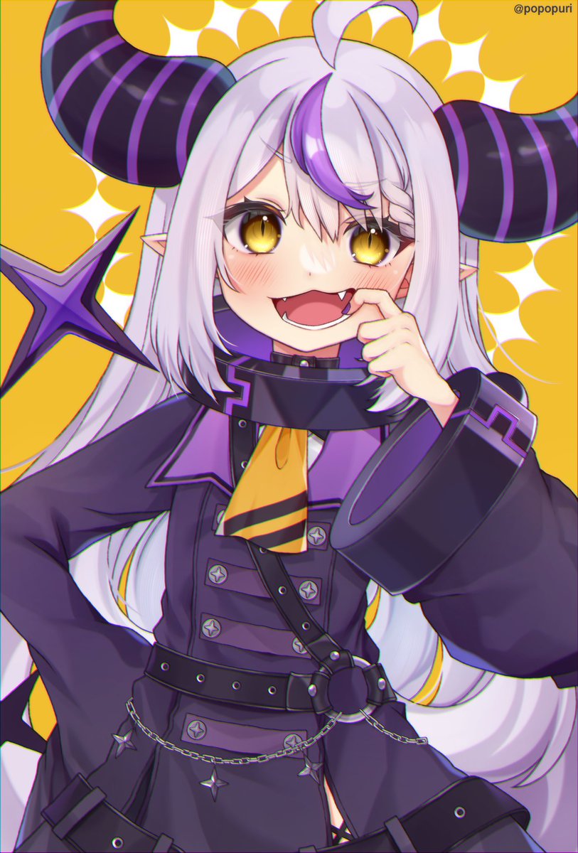 la+ darknesss 1girl horns solo fangs long hair pointy ears purple hair  illustration images