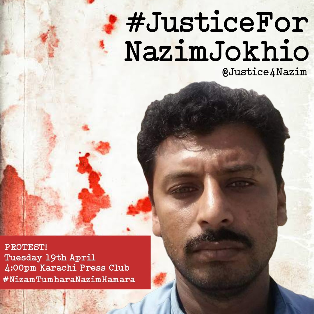 MJibranNasir's tweet photo. Protest! Tuesday 19th April 4pm Karachi Press Club
Gather. Protest. Demand
#JusticeForNazimJokhio
#NizamTumharaNazimHamara https://t.co/RevWfWQ61t