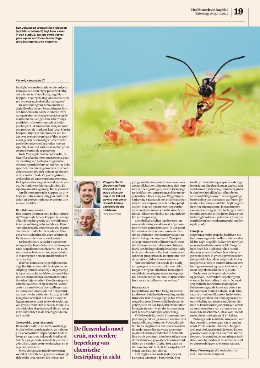 Mooi maar ook ontluisterend artikel over familiebedrijf <a href="/Koppert/">Koppert</a>. Duurzame gewasbescherming is binnen handbereik maar <a href="/CTGB_NL/">Ctgb</a> <a href="/ministerlnv/">MinisterN_S</a> en <a href="/EUCouncil/">EU Council</a> hebben te weinig specialisten. Wel regelgeving opleggen maar door trage toelating op Europese markt doen we onszelf tekort!