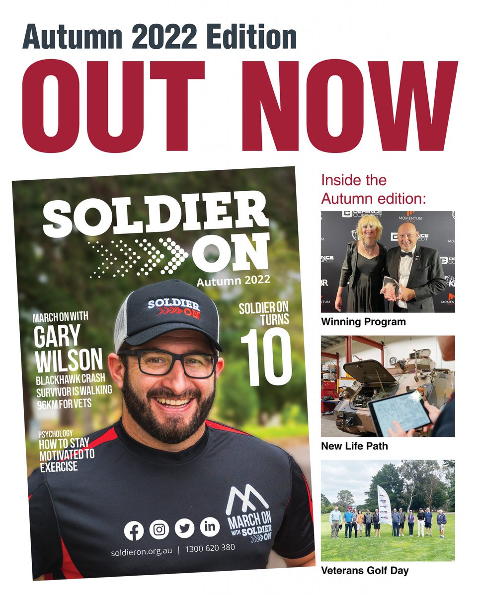 Catch up with what Soldier On has been doing for our veteran community and learn how our team can support you by reading the Autumn Journal. Autumn Journal | bit.ly/3qXZeHj
#Time2Thrive #SideBySide #StrongerTogether #Australia #ADF #Veterans #CWA