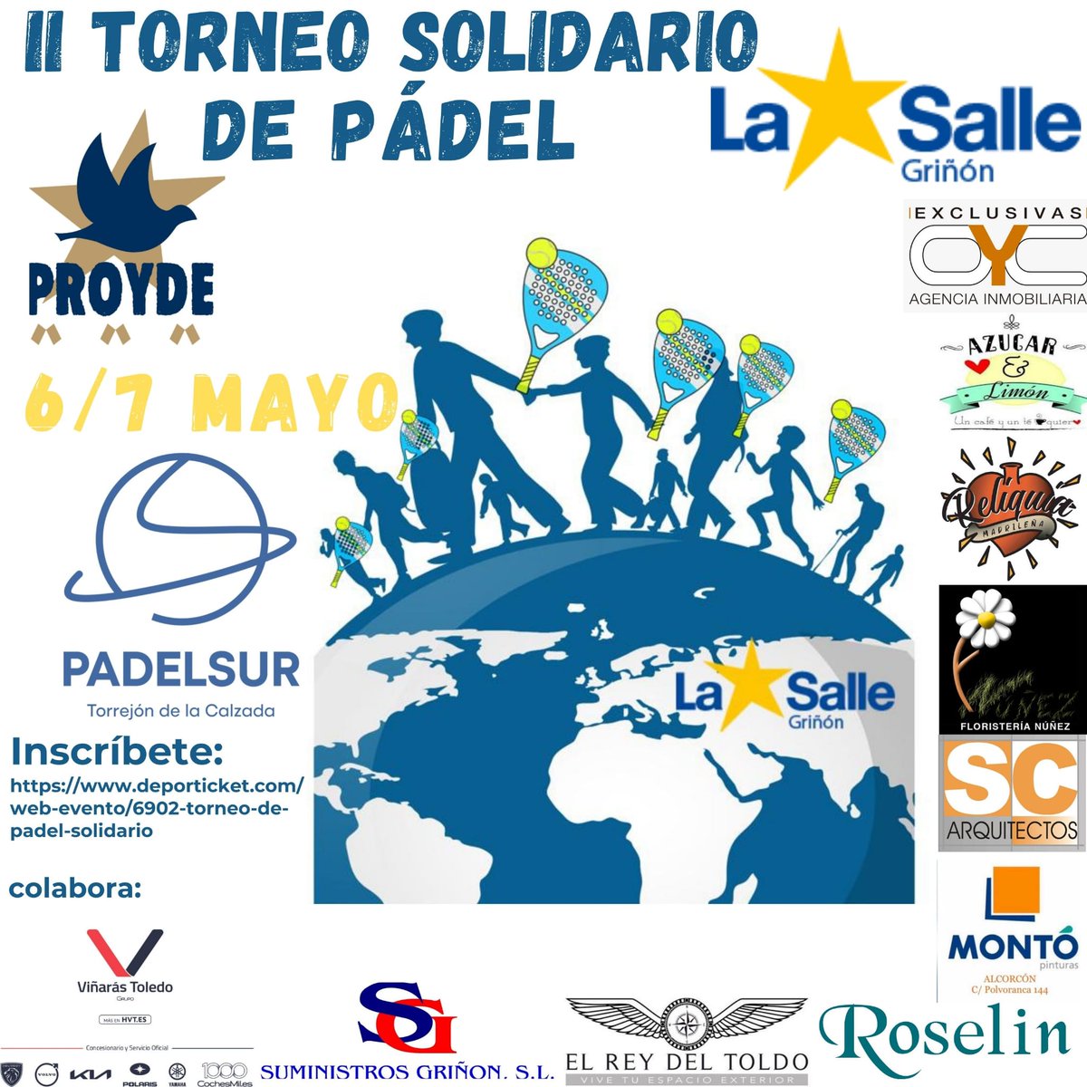lasallegrinon's tweet photo. ¿Quieres divertirte y colaborar con @PROYDE? Busca tu pareja de juego y participad en el II Torneo Solidario de pádel de La Salle Griñón 🎾🎾. Inscríbete en: https://t.co/4rcykNXmlN.  
Categorías de adultos y juveniles.  ¡¡Comparte!! https://t.co/xexFIVKyJV