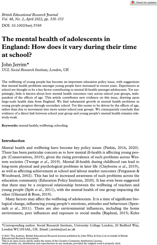 "The mental health of adolescents in England: How does it vary during their time at school?" pescholar.com/research/the-m… #PEScholar#pechat