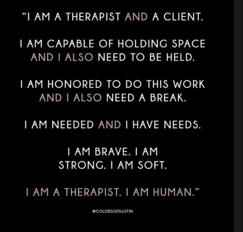 WKentTherapists's tweet photo. I Am A Therapist. I Am Human. The healing process is challenging and unfamiliar and if I’m going to encourage clients to be vulnerable and trust the process, then why should I not be willing to do the same. #westkent #TherapistsConnect #TherapistTwitter #therapists https://t.co/r9qhyVYNAe