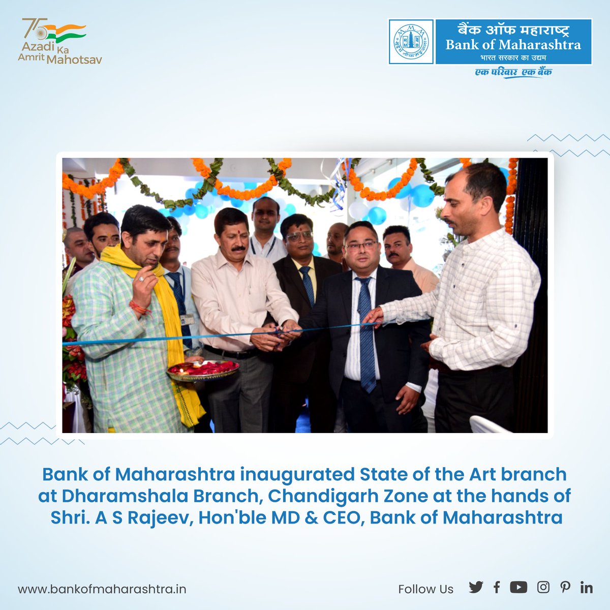 mahabank's tweet image. Bank of Maharashtra inaugurated State of the Art branch at Dharamshala Branch, Chandigarh Zone at the hands of Shri. A S Rajeev, Hon'ble MD &amp;amp; CEO, Bank of Maharashtra.

#BankofMaharashtra #mahabank #branchopening
