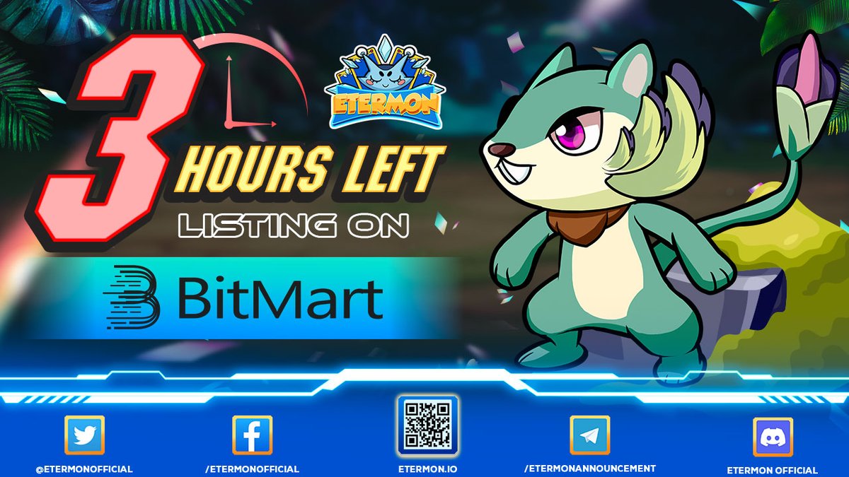 💎 𝟑 𝐇𝐎𝐔𝐑𝐒 𝐋𝐄𝐅𝐓 𝐓𝐎 $𝐄𝐓𝐌 𝐋𝐈𝐒𝐓𝐈𝐍𝐆 𝐎𝐍 𝐁𝐈𝐓𝐌𝐀𝐑𝐓 💎

🤩 We are pleased to announce that Etermon Token is listing on <a href="/BitMartExchange/">BitMart</a>  at 12:00 on April 18th (UTC). Remember that the 𝐄𝐭𝐞𝐫𝐦𝐨𝐧 token symbol is 𝐄𝐓𝐌.

💵 Trading pair: ETM/USDT