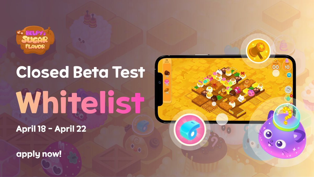 📢Call out to CAT LOVERS!

#Belpy Sugar Flavor game is about to lauch a Closed Beta Test!
 
Don’t miss the chance and GET exciting REWARDS✨

🥠 BETA TESTER APPLICATION : 2022 04.18-04.22
🥠 Application Link : bit.ly/3jLTjkn

#NFT #NFTGame #GameFi #P2E 
#CAGMI