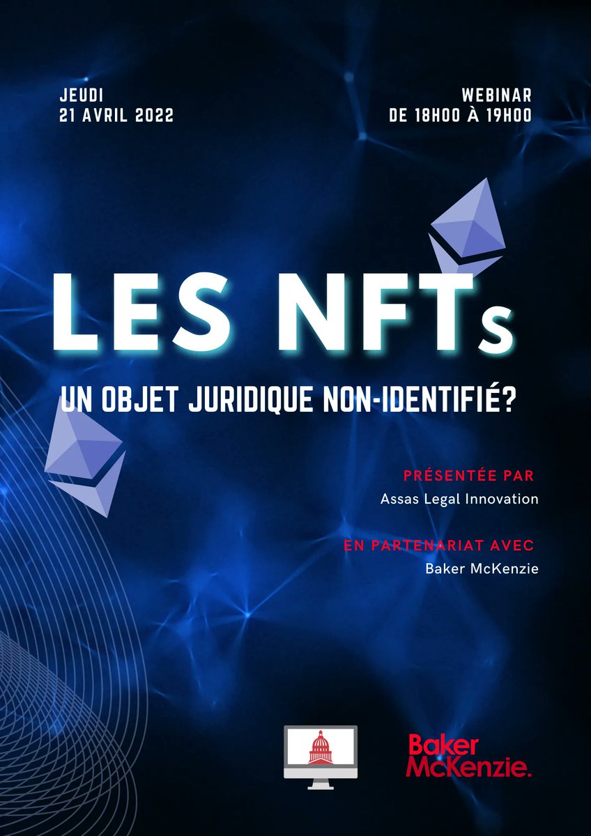 🚀 [WEBINAR] Les NFTs, un objet juridique non identifié ?

🔴 Assas Legal Innovation, en partenariat avec <a href="/BakerFrance/">Baker McKenzie Paris</a> vous invite à participer à notre conférence annuelle. 

Pour vous inscrire : eventbrite.fr/e/billets-webi…
