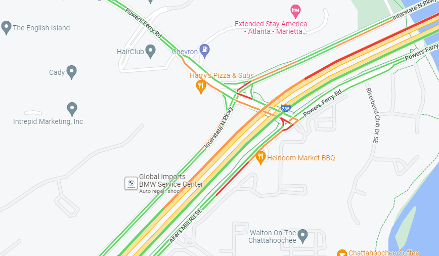 CobbDOT's tweet photo. Traffic signal dark at Powers Ferry Rd & Akers Mill Rd. Signal techs on site making repairs to damaged signal cabinet. Expect #Delays #4WayStop #ATLtraffic https://t.co/QrAK15AcoF