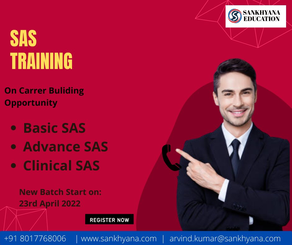 sankhayana's tweet image. Register Now
forms.gle/Qt4cNEkH24aRke…
For more details:-
Reach us: +91 8017768006, arvind.kumar@sankhyana.com, sankhyana.com

#SASATC #DataAnalytics #Analytics #BiggestSASAuthorizedTrainingPartnerinIndia #BestSASTrainingInstituteinIndia #BaseSAS #AdvanceSAS #ClinicalSAS