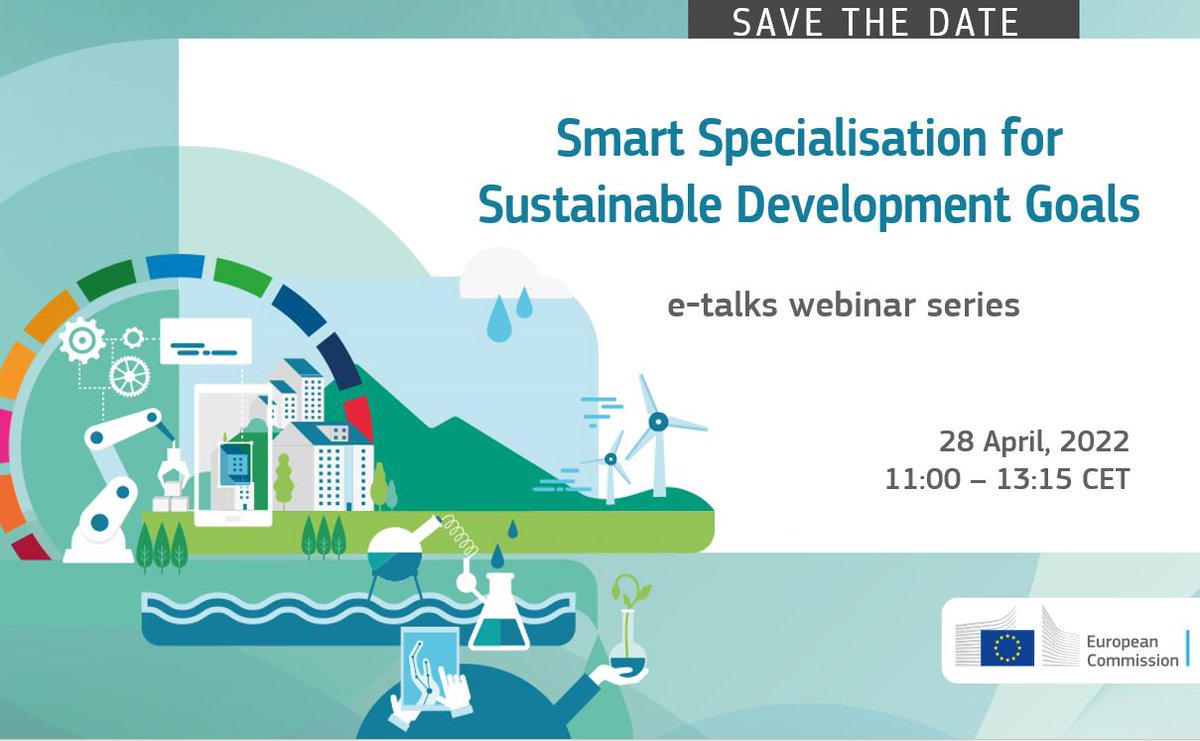 📢 Still time to register!

Join us next 28 April for a new e-talk webinar! 

Smart Specialisation for Sustainable Development Goals. A reflection framework for strengthening sustainability dimension in #SmartSpecialisation Strategies.

👉europa.eu/!fqXg3G
