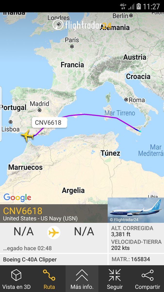 MilRadar's tweet photo. 🇺🇸 #USNavy C-40A Clipper 165834 del #VR58 en descenso hacia #Rota procedente de #Sigonella #Italia 
📷 Ian Howat https://t.co/bgyetG0AEW