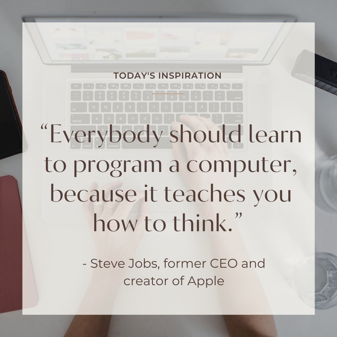 ScienceKnowings's tweet image. ✔ “Everybody should learn to program a computer, because it teaches you how to think. 😮” - Steve Jobs, former CEO and creator of Apple 👏
#learnprogramming
#learnprogrammingnow
#learnprograming
#learnprogramo
#learnprogramminglanguage
#learnprogram
#learnprogrammingonline