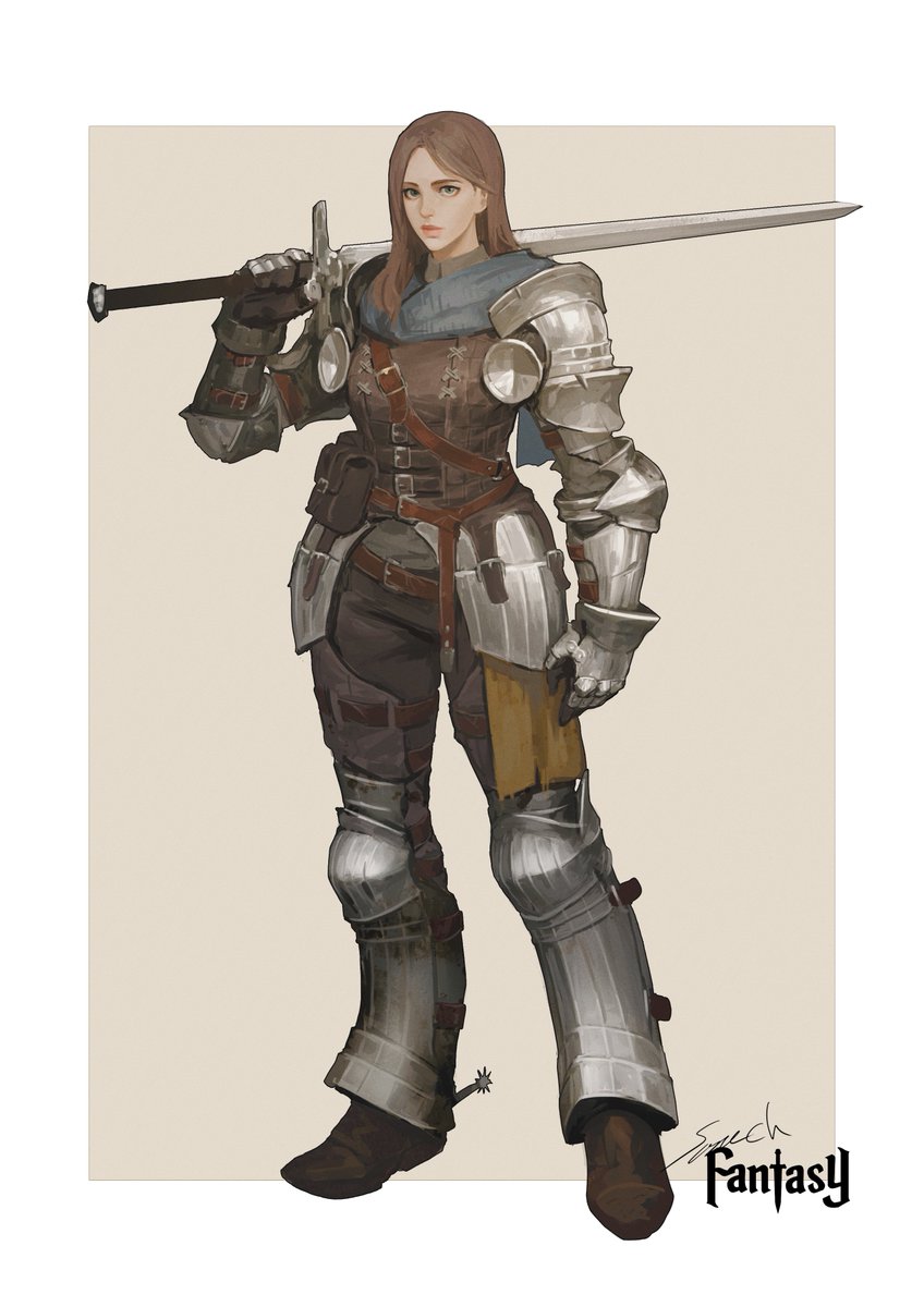 1girl weapon solo armor sword brown hair holding weapon  illustration images