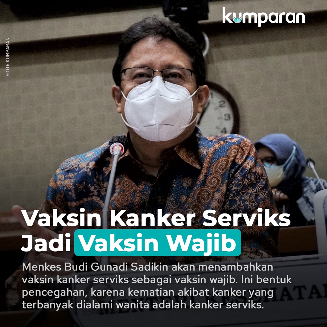 Menkes Budi Gunadi Sadikin akan menambahkan vaksin kanker serviks sebagai vaksin wajib bagi masyarakat. Hal itu sebagai bentuk pencegahan sebab banyak wanita Indonesia yang terkena kanker tersebut. #TopNews bit.ly/3EpA3Ta