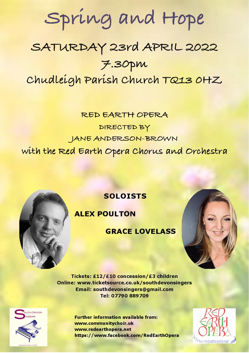 This coming Saturday in Chudleigh. Red Earth Opera are back with a concert of extracts from Carmen, Eugene Onegin, Samson and Dalila and other favourites. Tickets also available on the door. @prsd @whatsondevon @theshorely @Torbayculture @torbaysymphony